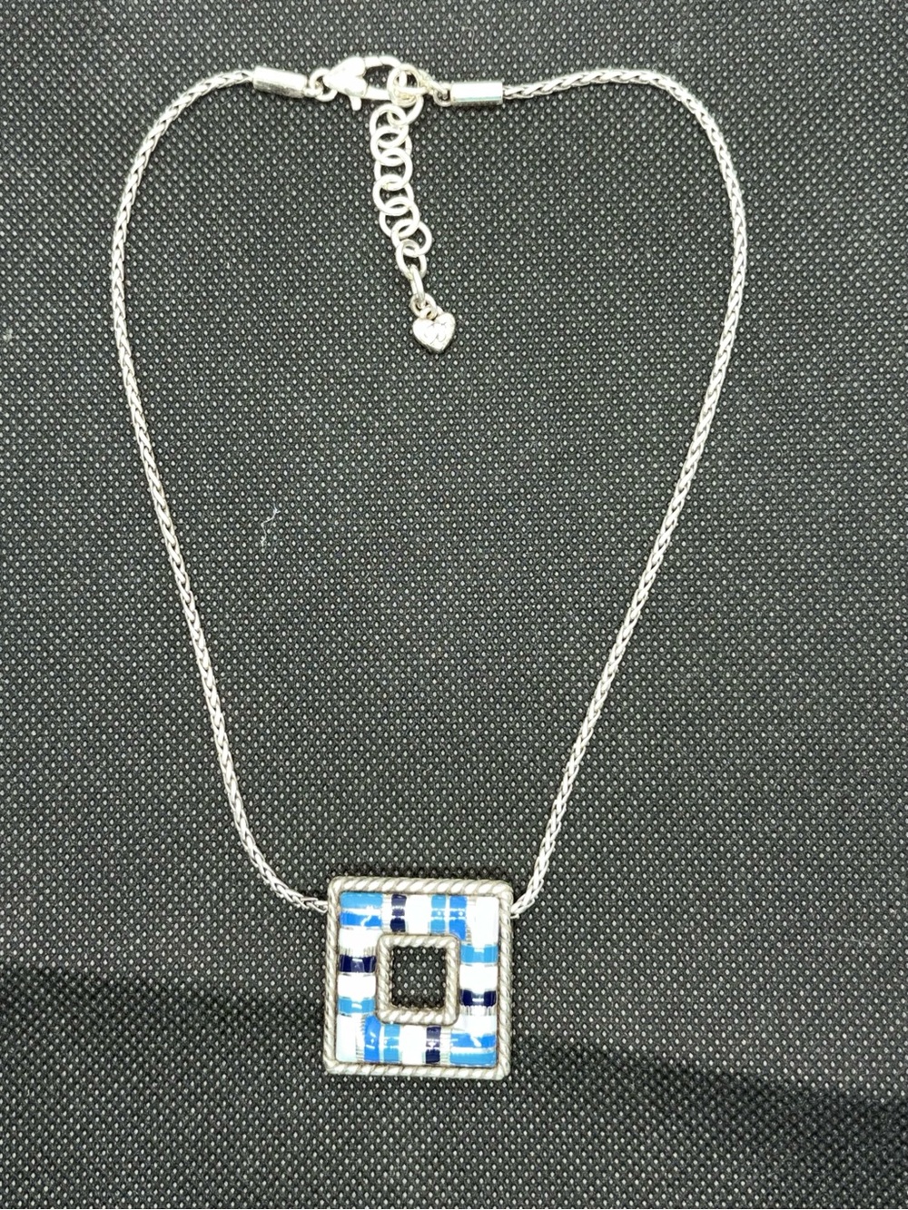 Brighton Silver-Tone Blue Plaid Square Pendant Necklace